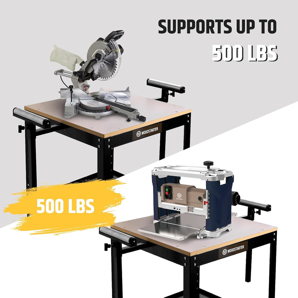 Planer Stand with Integrated Mobile Base and Storage Shelf, 58'×21'×38', 500 lbs Load Capacity, 6 - Level Height Adjustment