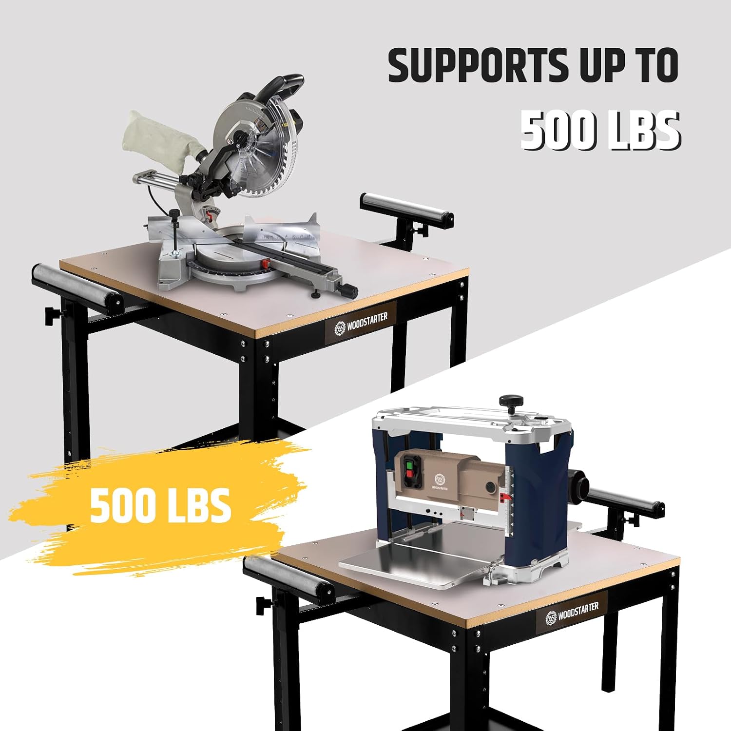 Planer Stand with Integrated Mobile Base and Storage Shelf, 58'×21'×38', 500 lbs Load Capacity, 6 - Level Height Adjustment