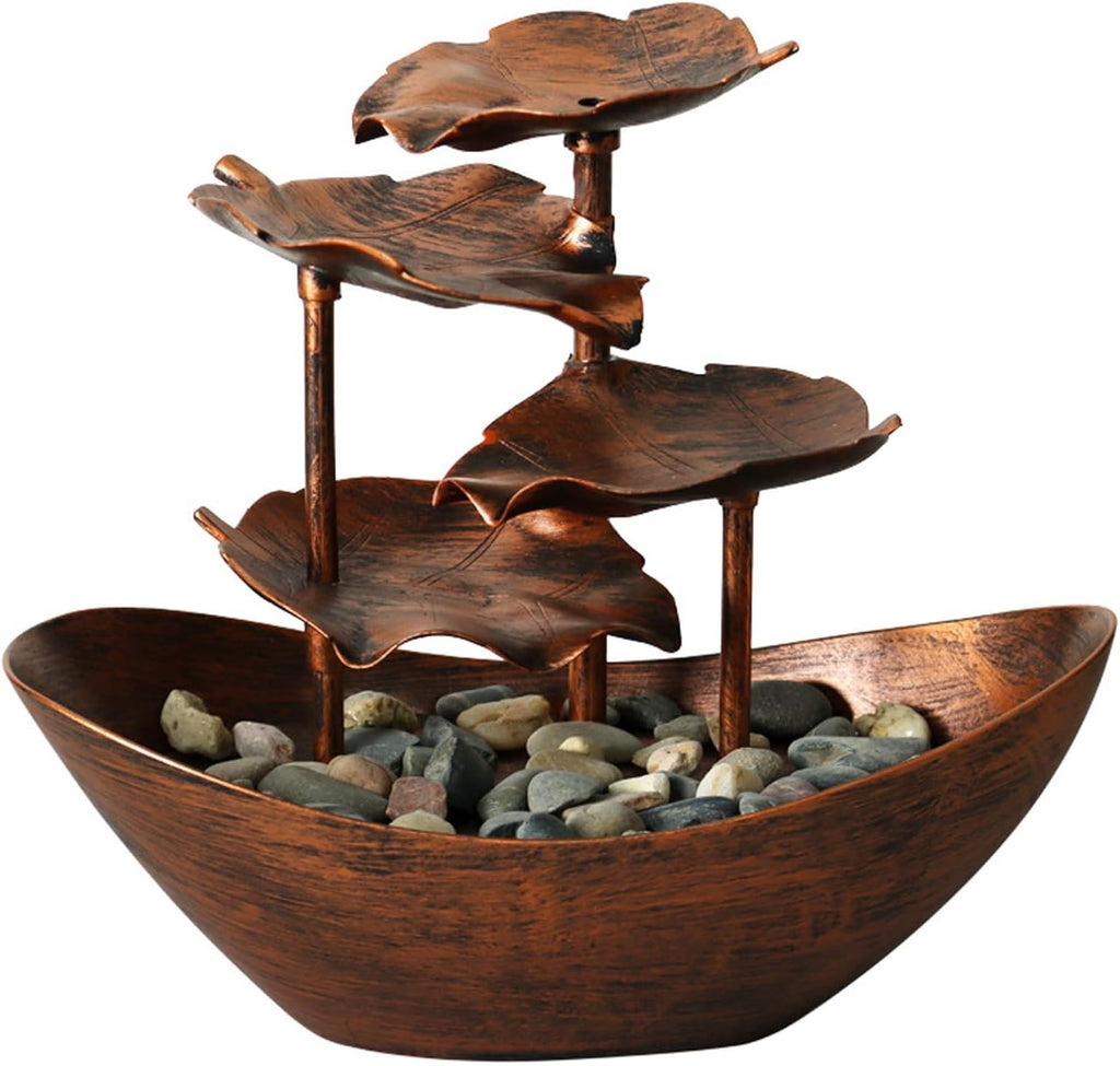 Tabletop Fountain Desktop Lotus Leaf Yuanbao Flowing Water Fountain Decoration Living Room Screen Porch Home Decoration, LED Atmosphere Night Light Desktop Fountain (Color : D)
