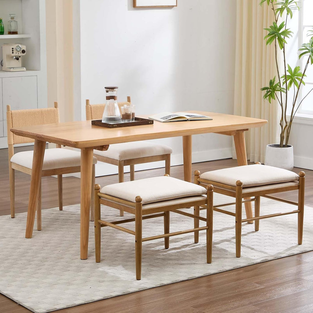 Kmax Ottoman Bench, 19 Inch Tall Vanity Chairs No Wheels, Upholstered Ktichen Chairs Backless Farmhouse Wooden Side Chairs for Dining Room, Extra Seating for Living Room - Linen, Beige