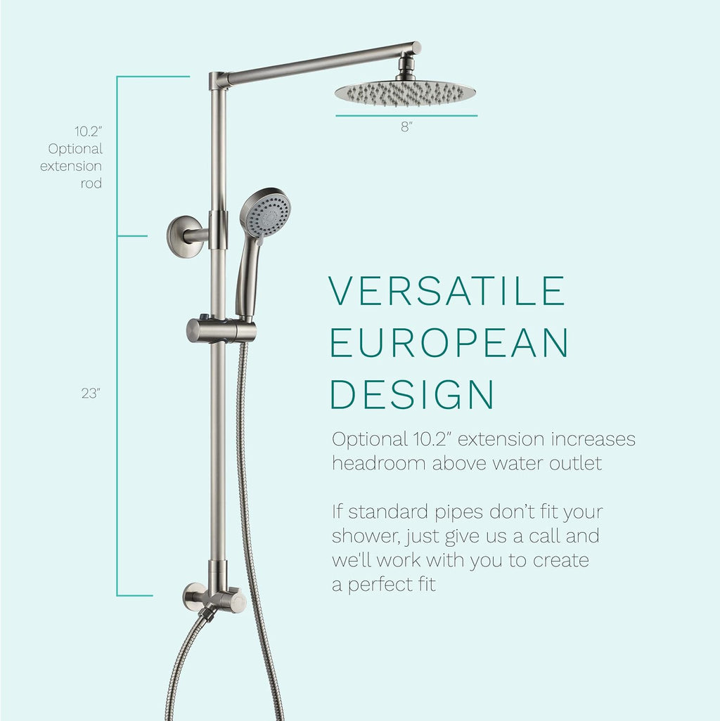 Fennocasa Polaris 3 Rain Shower System, 8' Rainfall Shower Head and Handheld Shower Combo, includes 3-Setting Handheld Spray, Height Adjustable Shower Wand Holder, 60' Hose (1.8 GPM Brushed Nickel)