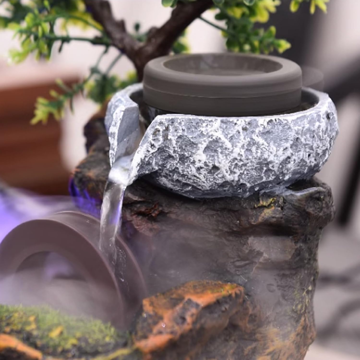 Tabletop Fountain Living Room Rockery, Flowing Water Landscape, Fountain Desktop Decoration, Gift Giving Desktop Decoration with Atomizer Desktop Fountain (Size : M)