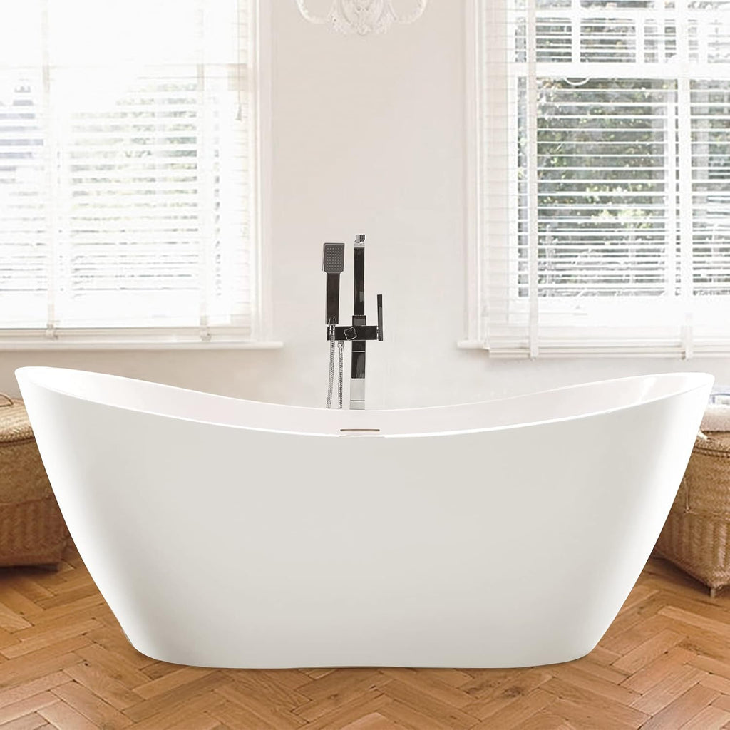 Vanity Art 71' Freestanding Bathtub | Free Standing Tub Stand Alone Tub with Contemporary Design for Soaking and Bathing, PC (Chrome) Overflow and Pop-up Drain with UPC Certified, Acrylic, VA6517-IO
