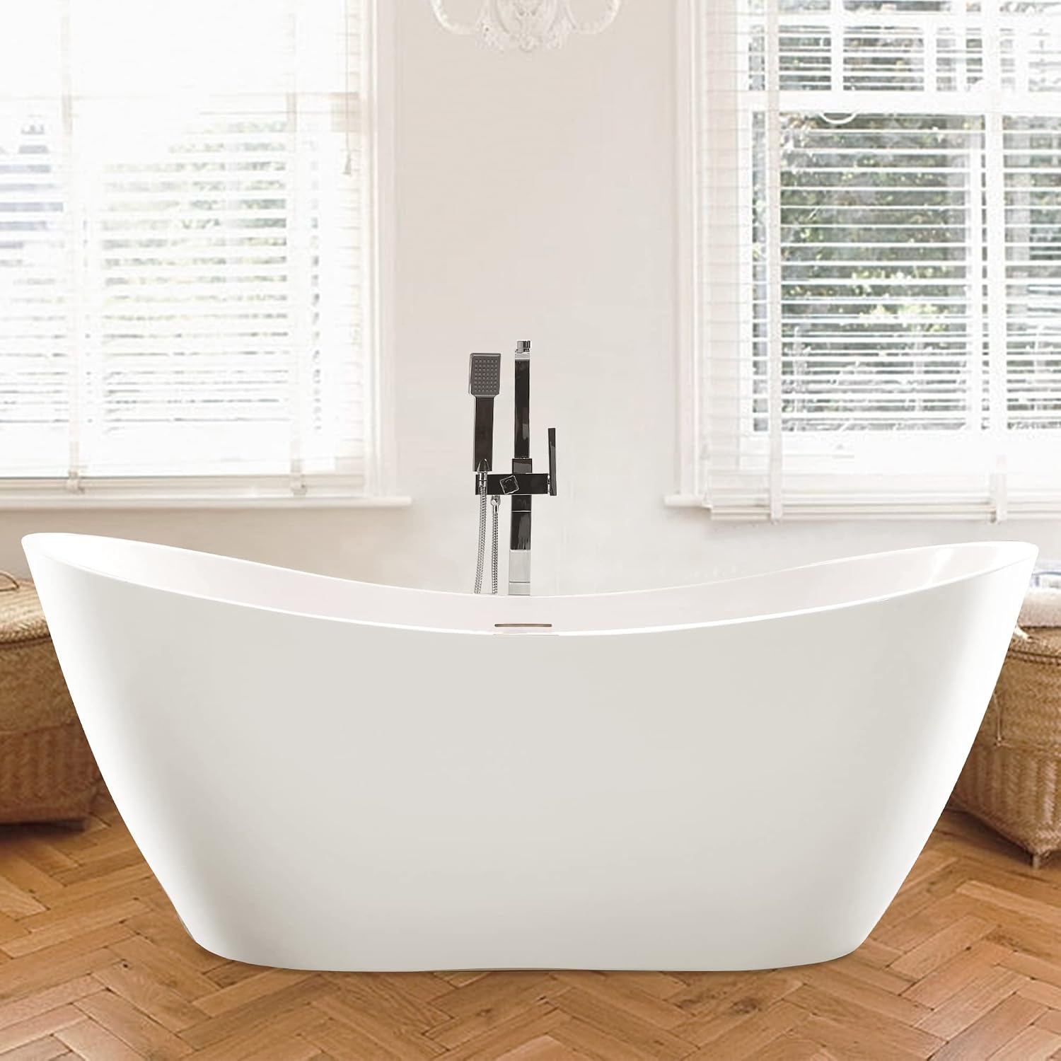Vanity Art 71' Freestanding Bathtub | Free Standing Tub Stand Alone Tub with Contemporary Design for Soaking and Bathing, PC (Chrome) Overflow and Pop-up Drain with UPC Certified, Acrylic, VA6517-IO