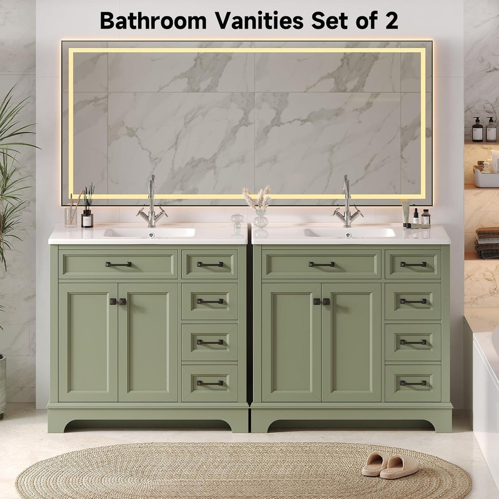 ONBRILL 36' Luxurious Bathroom Vanity with Ceramic Sink, Modern Freestanding Bathroom Single Sink Vanities Cabinet with 2 Soft Closing Doors & 2 Drawers, Adjustable Shelf & Paint Surface (Green)