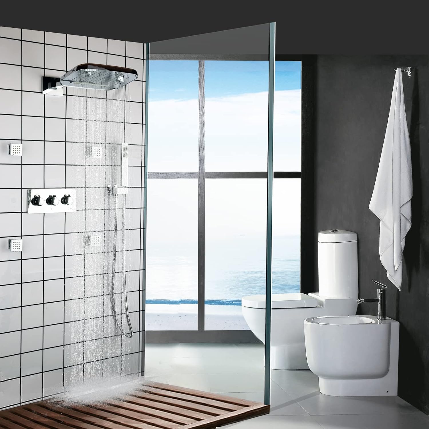 Chrome Polished Waterfall Rain Shower Head System Wall Mounted Brass Hotel Shower and Handheld Sprays Massage Spa Body Combo Set