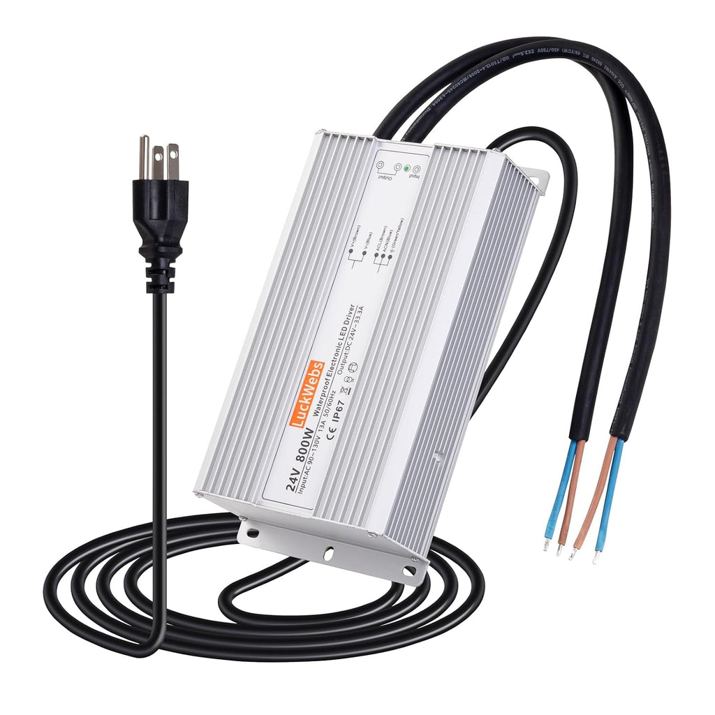 LED Driver 24V 800W Waterproof Power Supply AC 90-130V to DC 24V33.3A Switching Power Supply IP67 Low-Voltage Transformer Suitable for Outdoor LED Lighting Fixtures and Any 24V DC Equipment