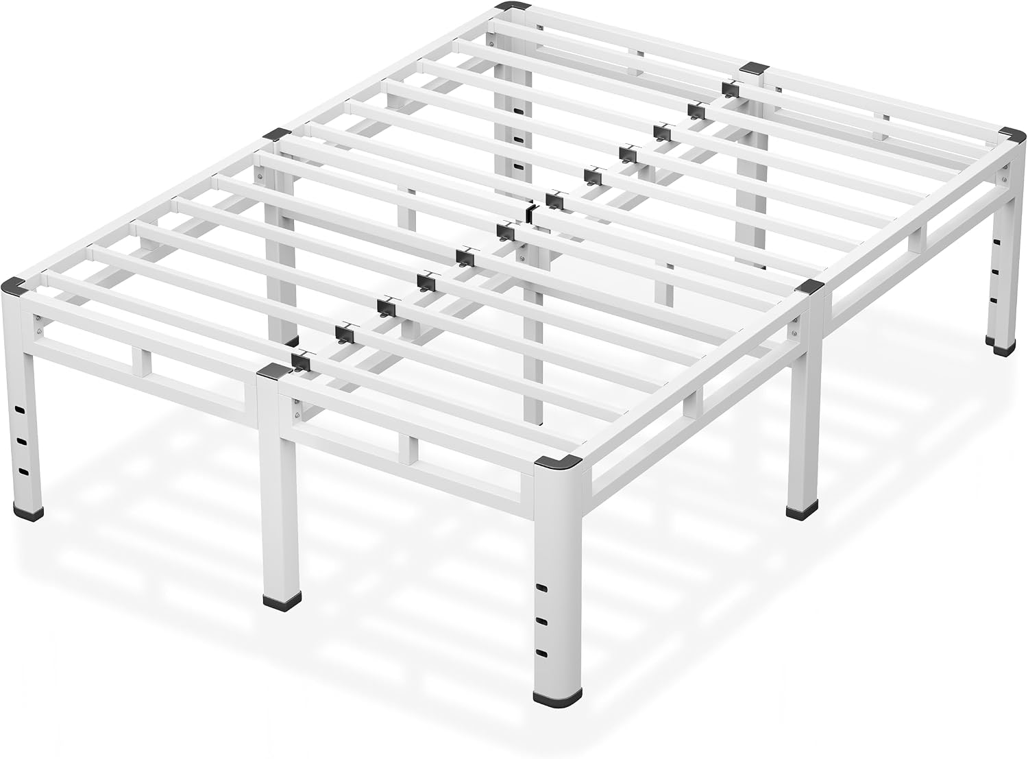 NKZ 22 Inch Queen Size Bed Frame, Metal Bed Frame & Box Spring 2 in 1 Platform with Round Corner Legs, 4000Lbs Heavy Duty Metal Frame, Mattress Slide Stopper, Headboard Hole, Noise-Free, Easy Assembly