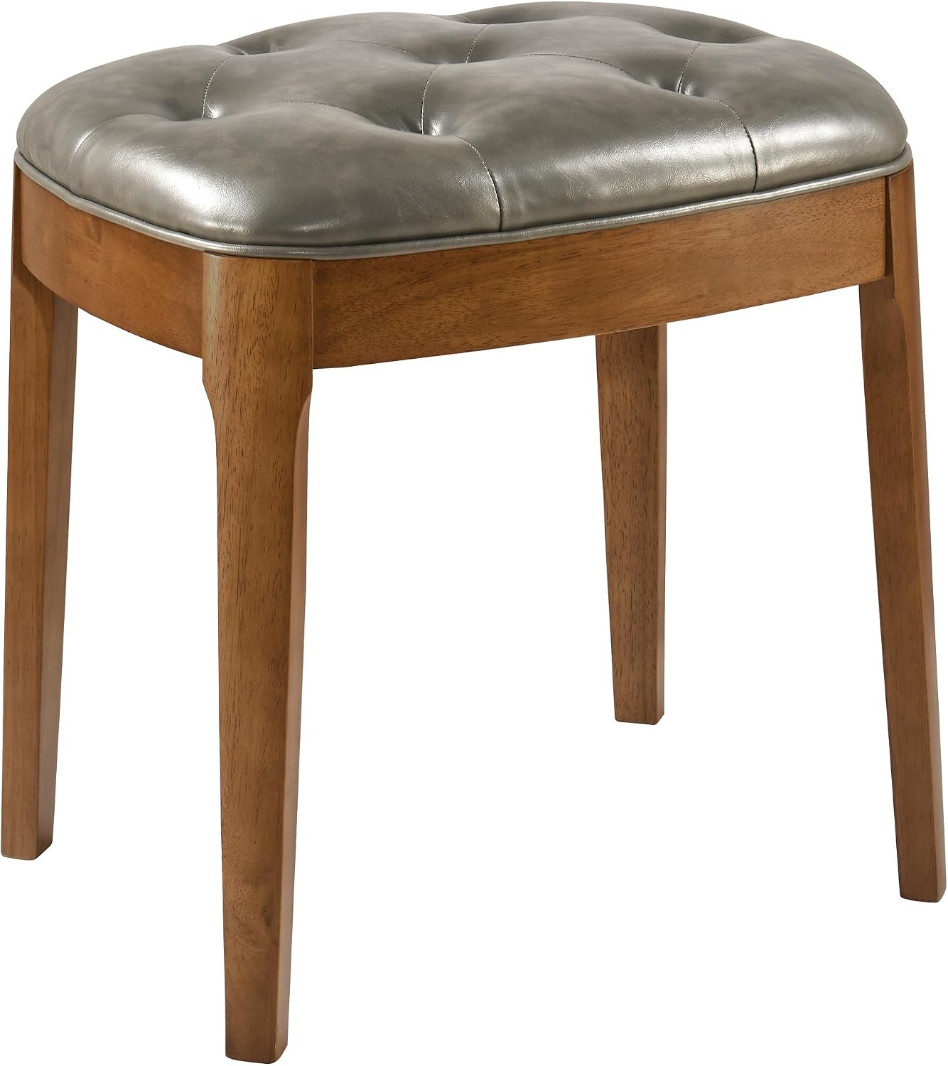 Vanity Stool with Padded Cushion, Vanity Bench with Wood Legs, Piano Bench Seat with with Solid Wood Legs, Backless Vanity Stool for Makeup Room, Bedroom, Dining Room and Study Room, Grey
