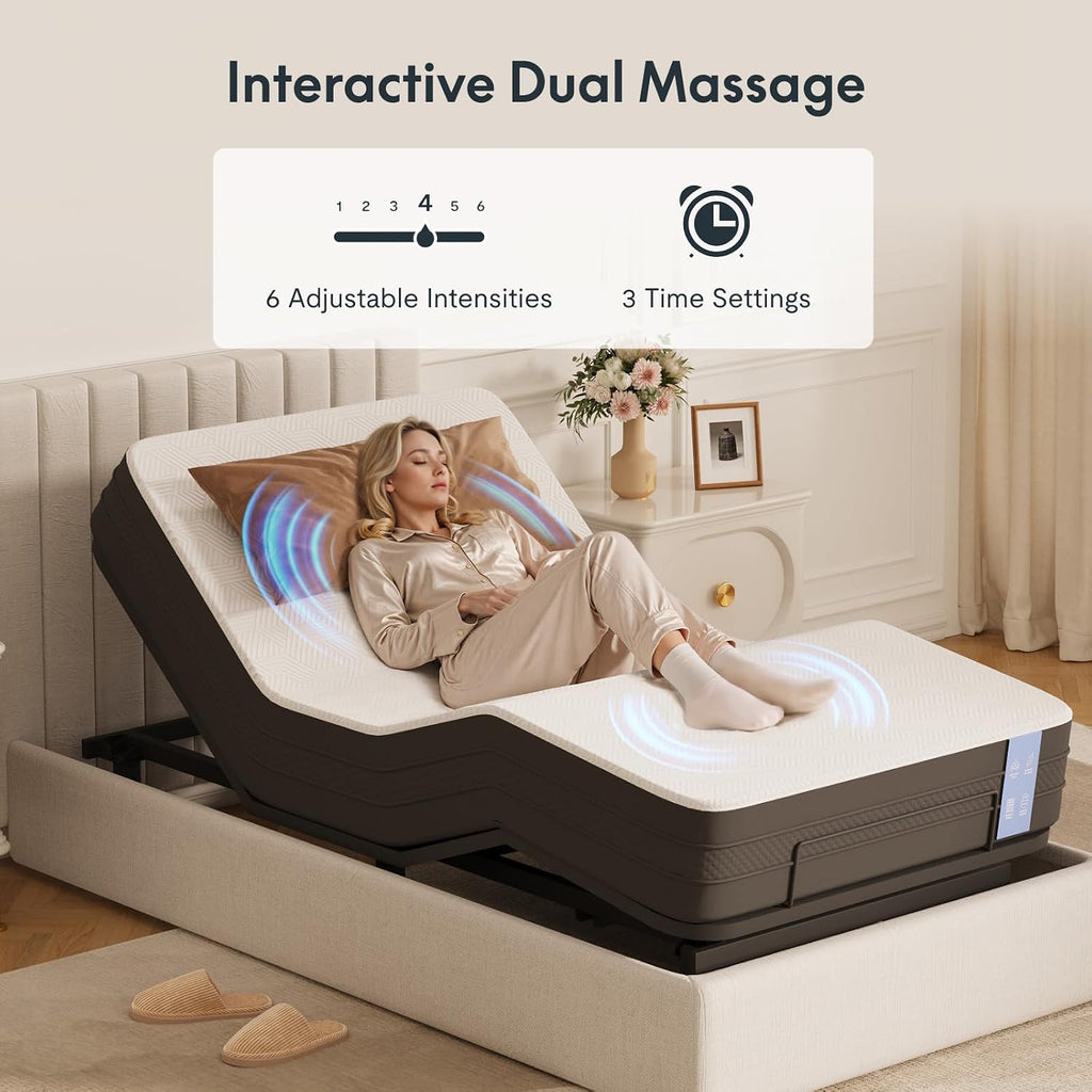FLEXISPOT Twin XL Adjustable Bed Frame with 12' Gel Memory Foam Mattress – Zero Gravity & Soothing Massage, Medium-Firm Support, Bamboo Viscose Cover, 750 lbs Capacity