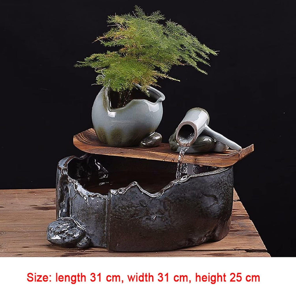 Desktop Fountain Tabletop Fountain Ceramic Flowing Water Ornament New Chinese Zen Home Feng Shui Attracting Wealth Humidification Landscape Office Desktop Decorations