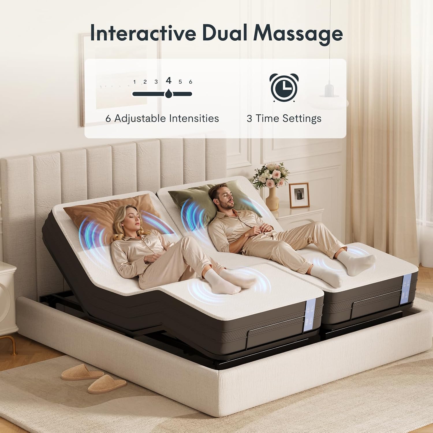 FLEXISPOT Split King Adjustable Bed Frame with 12' Gel Memory Foam Mattress – Zero Gravity & Soothing Massage, Medium-Firm Support, Bamboo Viscose Cover, 750 lbs Capacity