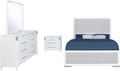 Coaster Home Furnishings - Gracemont - Wood - 4-Piece Bedroom Set with Light Grey Fabric, Vertical Tube, Cord Access and Flat Drawer Fronts - Bedroom - Queen Size - White - 225071Q-S4