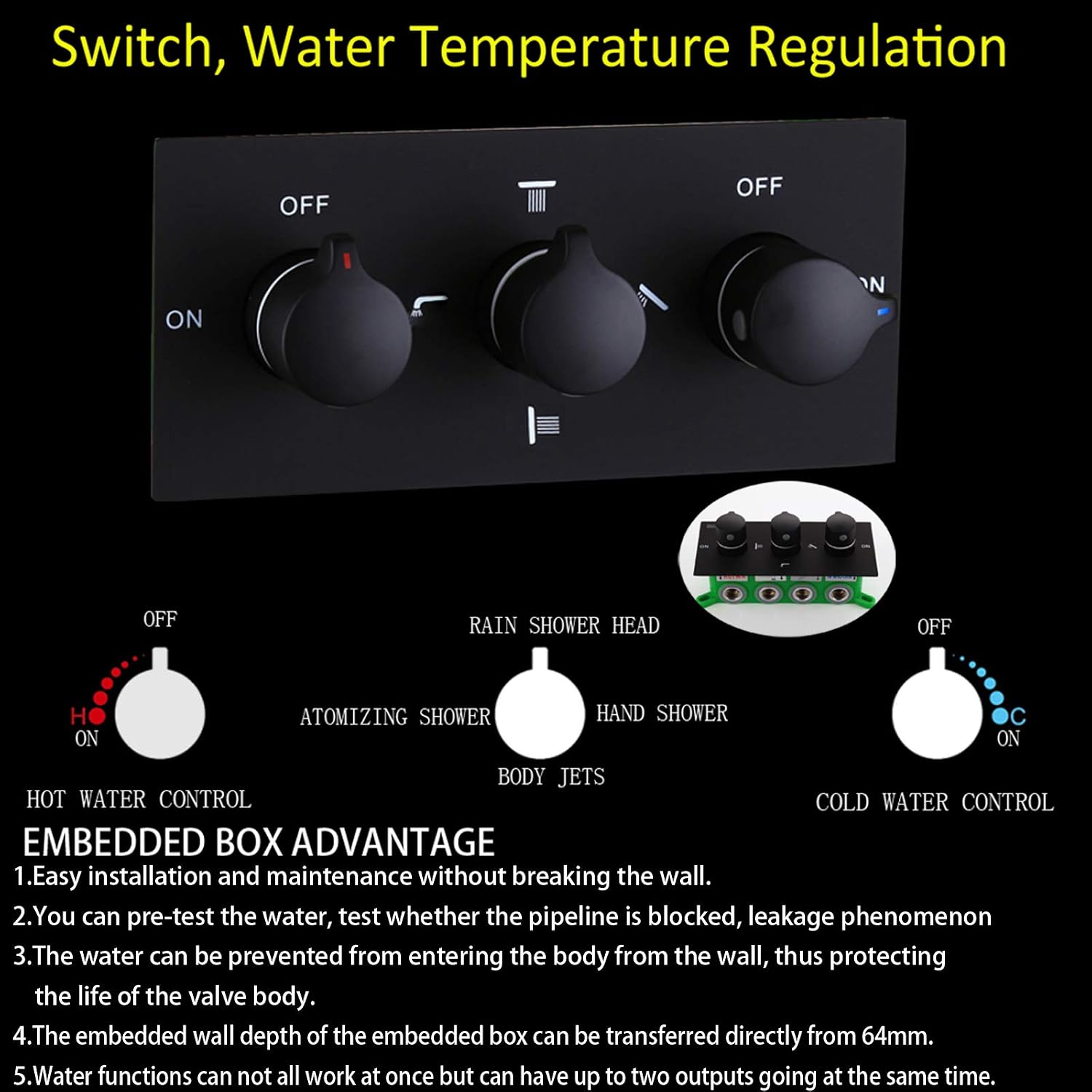 Waterfall Rain Shower System Wall Mounted Brass Shower Head and Handheld Sprays Massage Spa Body Combo Set (Matte Black)