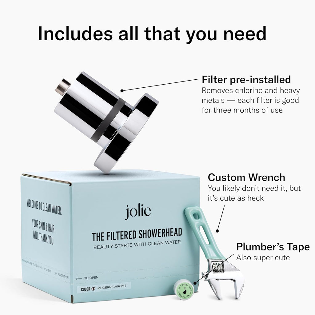 THE JOLIE FILTERED SHOWERHEAD | Clinically Tested, High Pressure Shower Filter For Healthier Hair & Skin | Reduce Hair Shedding, Protect Colored Hair, Soothe Dry Skin, Reduce Dandruff (New Jet Black)