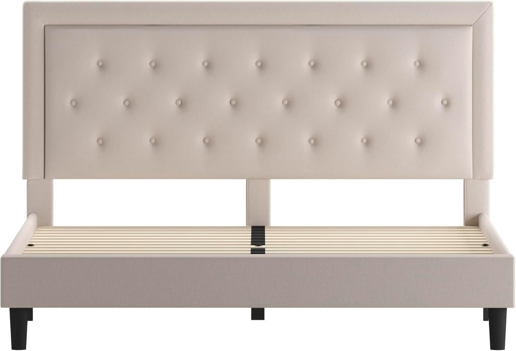Flash Furniture Roxbury King Size Tufted Upholstered Platform Bed in Beige Fabric