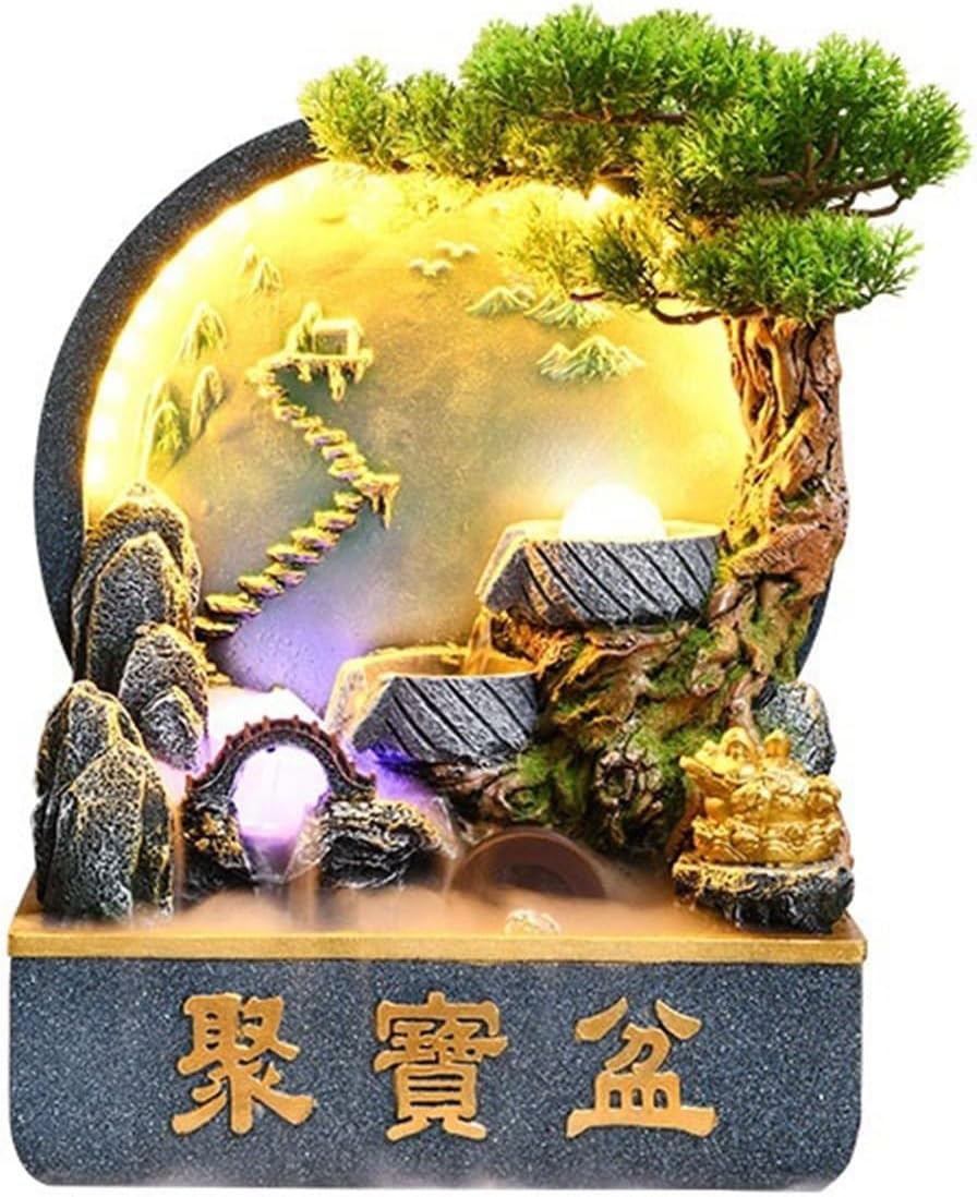 Tabletop Fountain Rockery Tabletop Waterfall Fountain – Resin Indoor Desk Fountain Décor for Bedroom Office