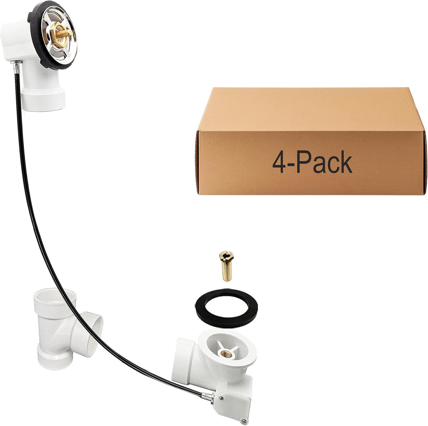 Westbrass D50P27-LT 27' Cable Drive Standard Bath Drain Trim Kit with Sch. 40 PVC Fittings, Rough Only (4-Pack)