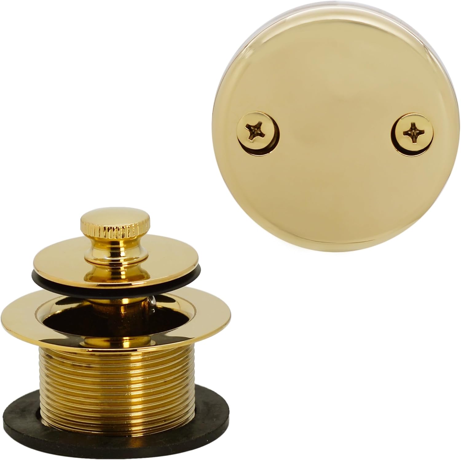 Westbrass A3264-01 22-1/2' Brass Bath Waste & Overflow Assembly with Pull Drain Plug and 2-Hole Faceplate, Polished Brass