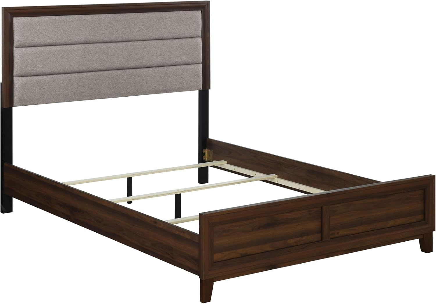 Benzara Yels 4 Piece Queen Bedroom Set, Gray Upholstery, Walnut Brown Wood