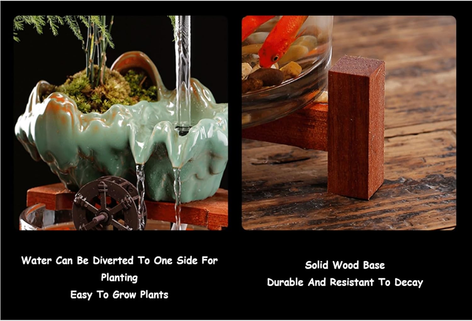 Indoor Floating Gourd Indoor Fountain w/Fish Tank Tabletop Aquarium Waterfall Fountain w/Wooden Base Feng Shui Zen Decor for Home Fuente(Green)