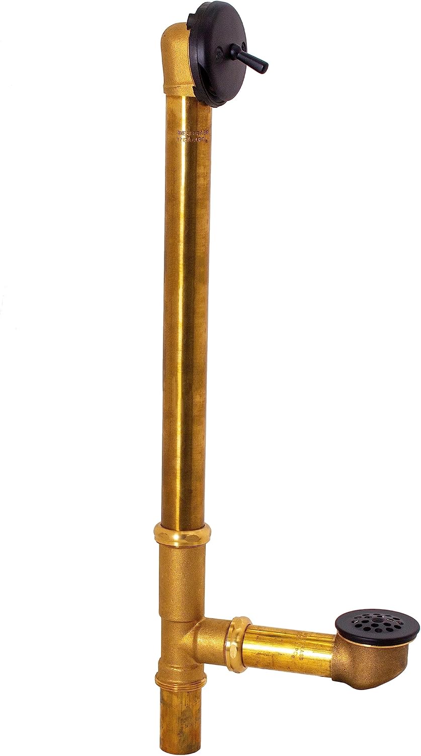 Westbrass D324-20G-12 22-1/2' Brass Bath Waste & Overflow Assembly with Trip Lever and Beehive Strainer Grid Drain, Oil Rubbed Bronze