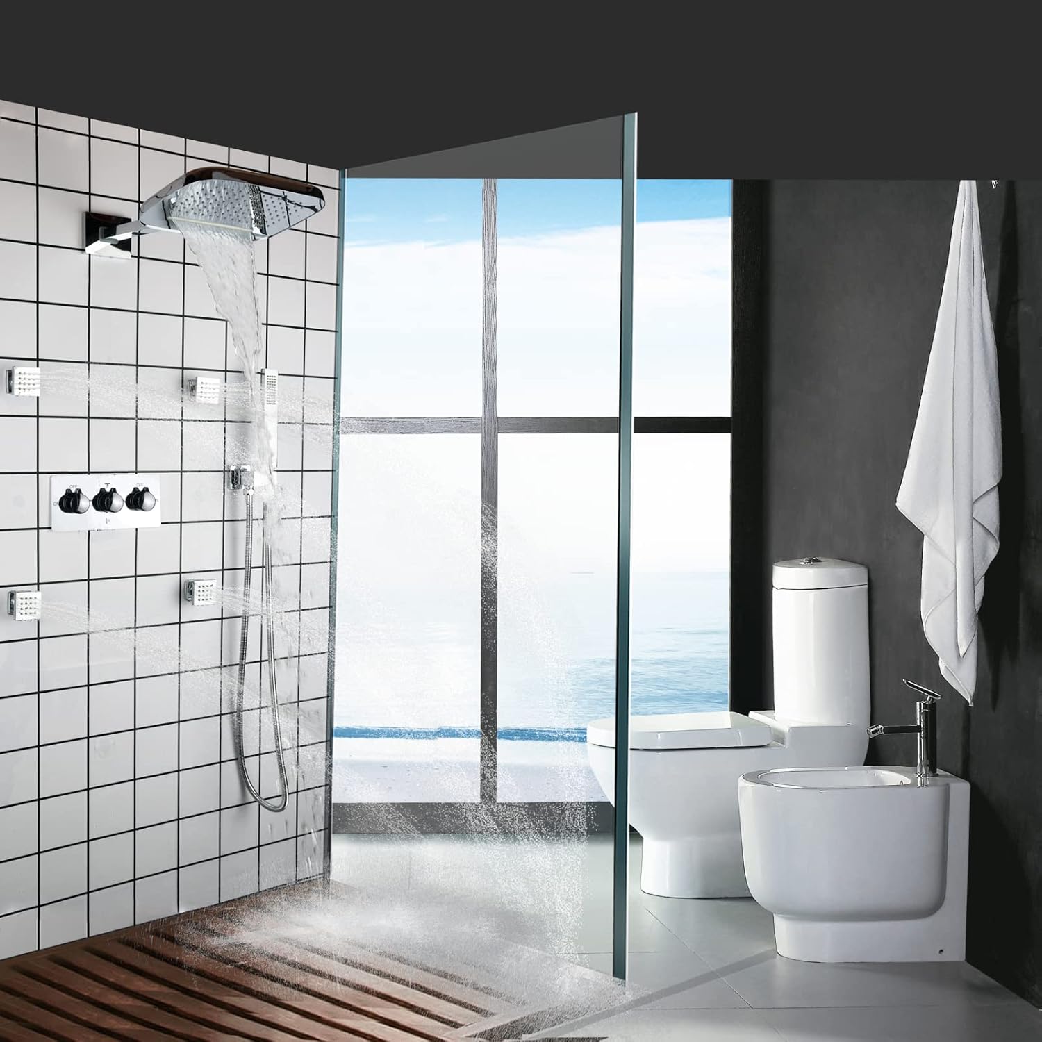 Chrome Polished Waterfall Rain Shower Head System Wall Mounted Brass Hotel Shower and Handheld Sprays Massage Spa Body Combo Set