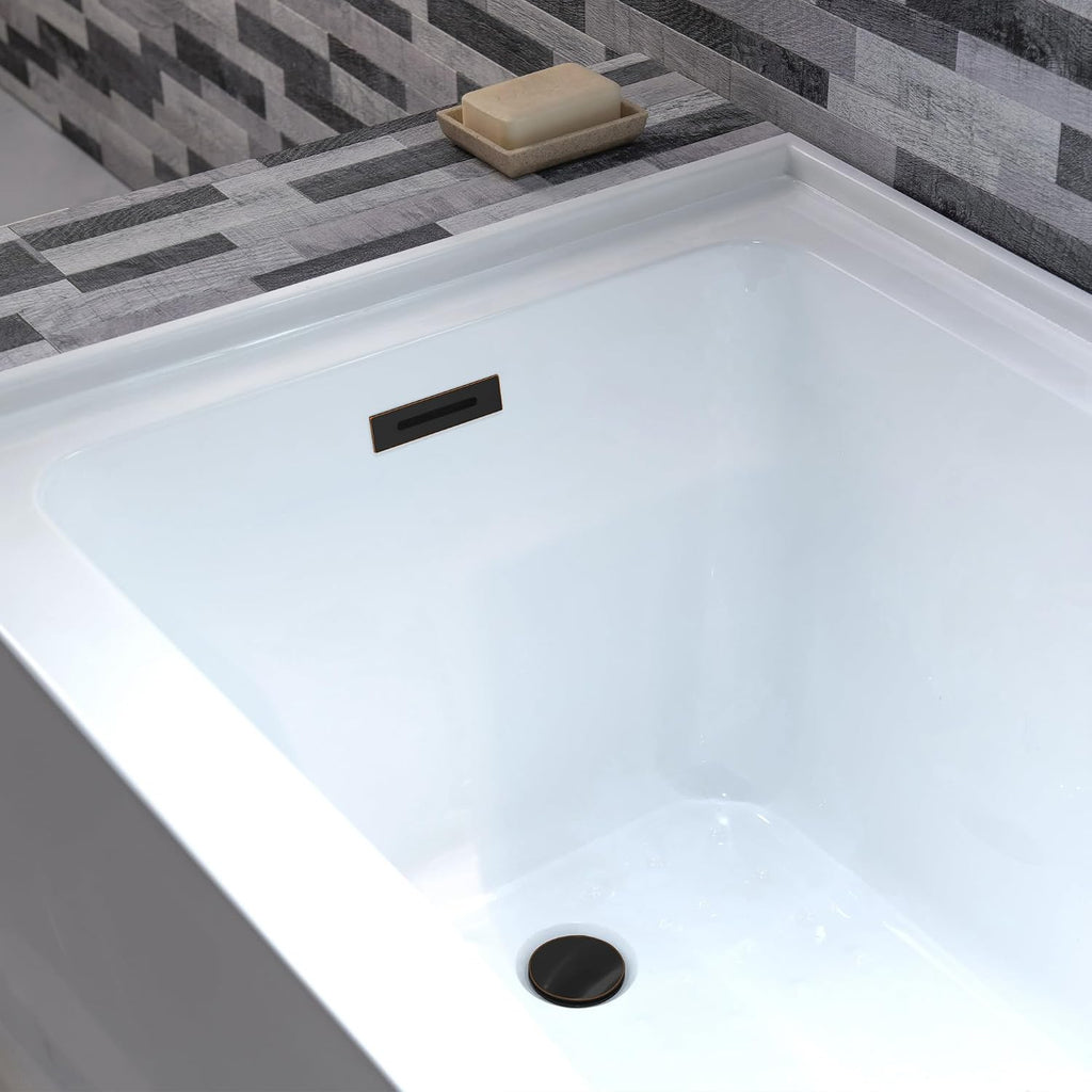 WOODBRIDGE 60' Acrylic Rectangular Alcove Soaking Bathtub in White with Left Drain, Oil Rubbed Bronze pop-up Drain Included, LB429-L
