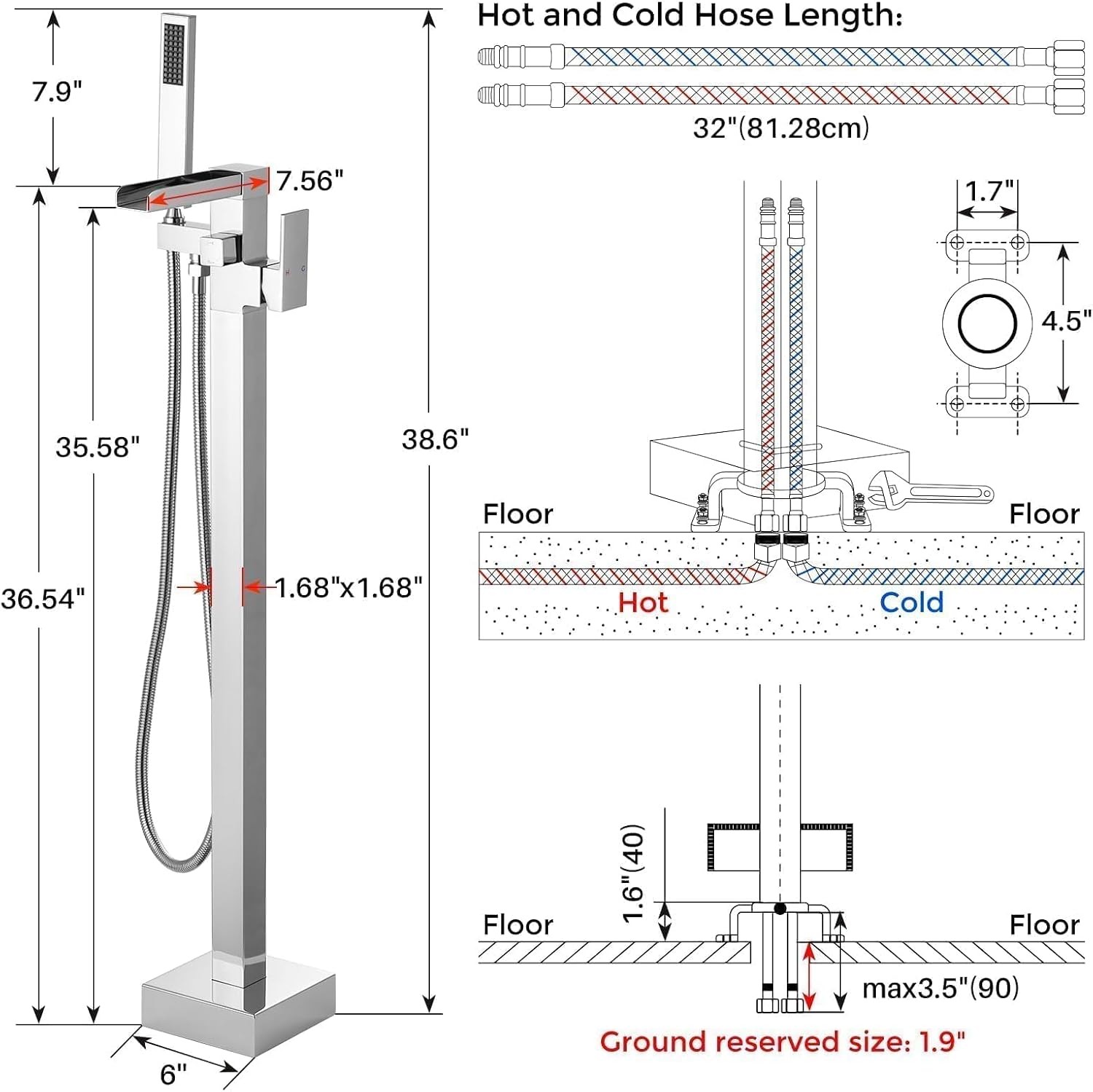 Free Standing Tub Faucet Chrome: ALEASHA High Flow Max 6.74 GPM Free Standing Tub Filler - Brass Modern Floor Mount Bathtub Faucet with Handheld Shower, for the Ultimate Elegant SPA Experience