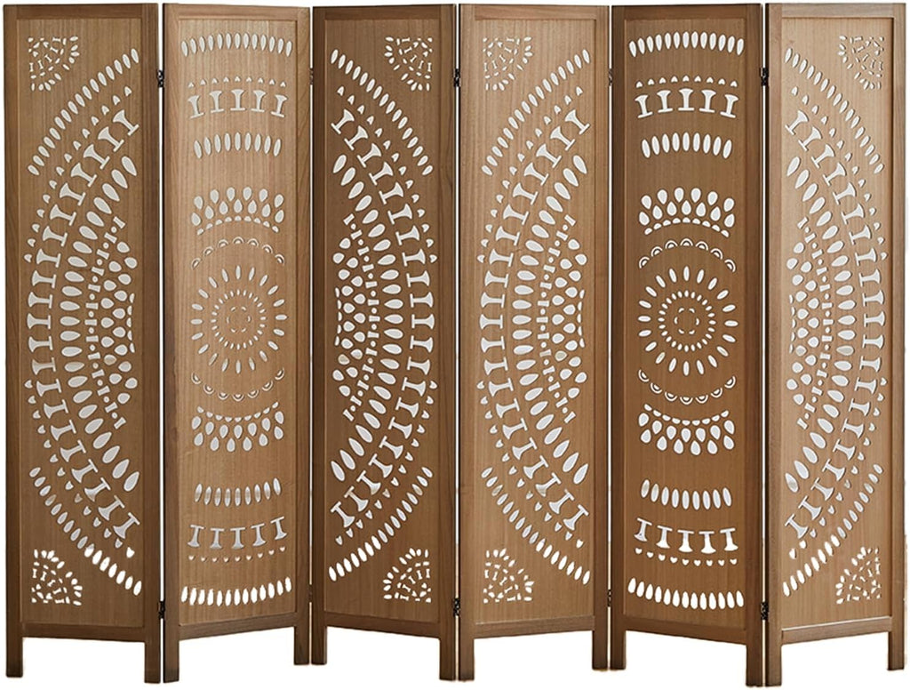 Room Dividers and Folding Privacy Screens, Boho 6 Panel Room Divider, 67' Room Divider Wall, Modern Room Partition, Privacy Dividers for Rooms, Bedroom, Office, Brown