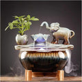 Tabletop Fountain Elephant Flowing Water Decoration Circular Living Room Decoration Rockery Fountain Office Desktop Gift Desktop Fountain (Color : A)