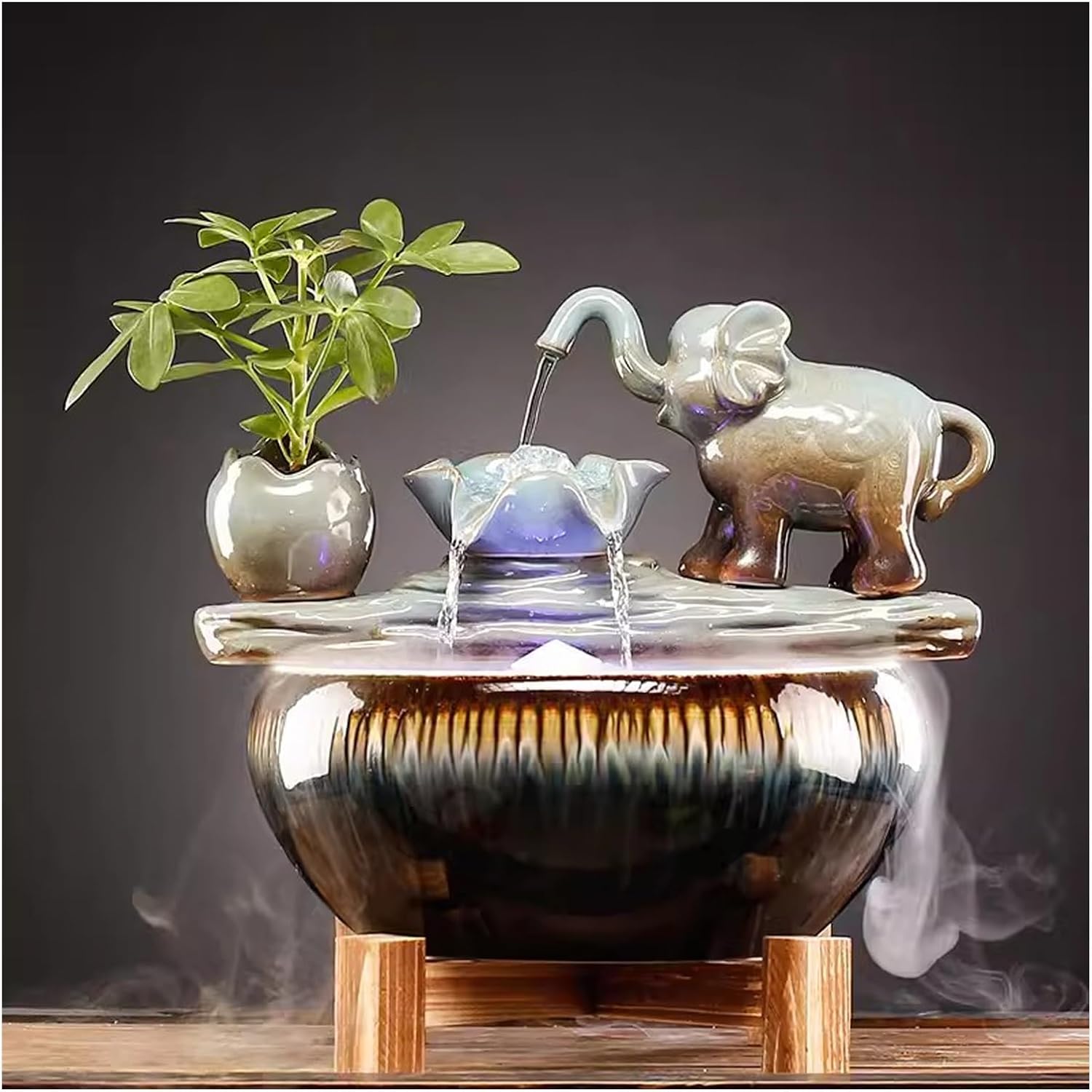 Tabletop Fountain Elephant Flowing Water Decoration Circular Living Room Decoration Rockery Fountain Office Desktop Gift Desktop Fountain (Color : A)