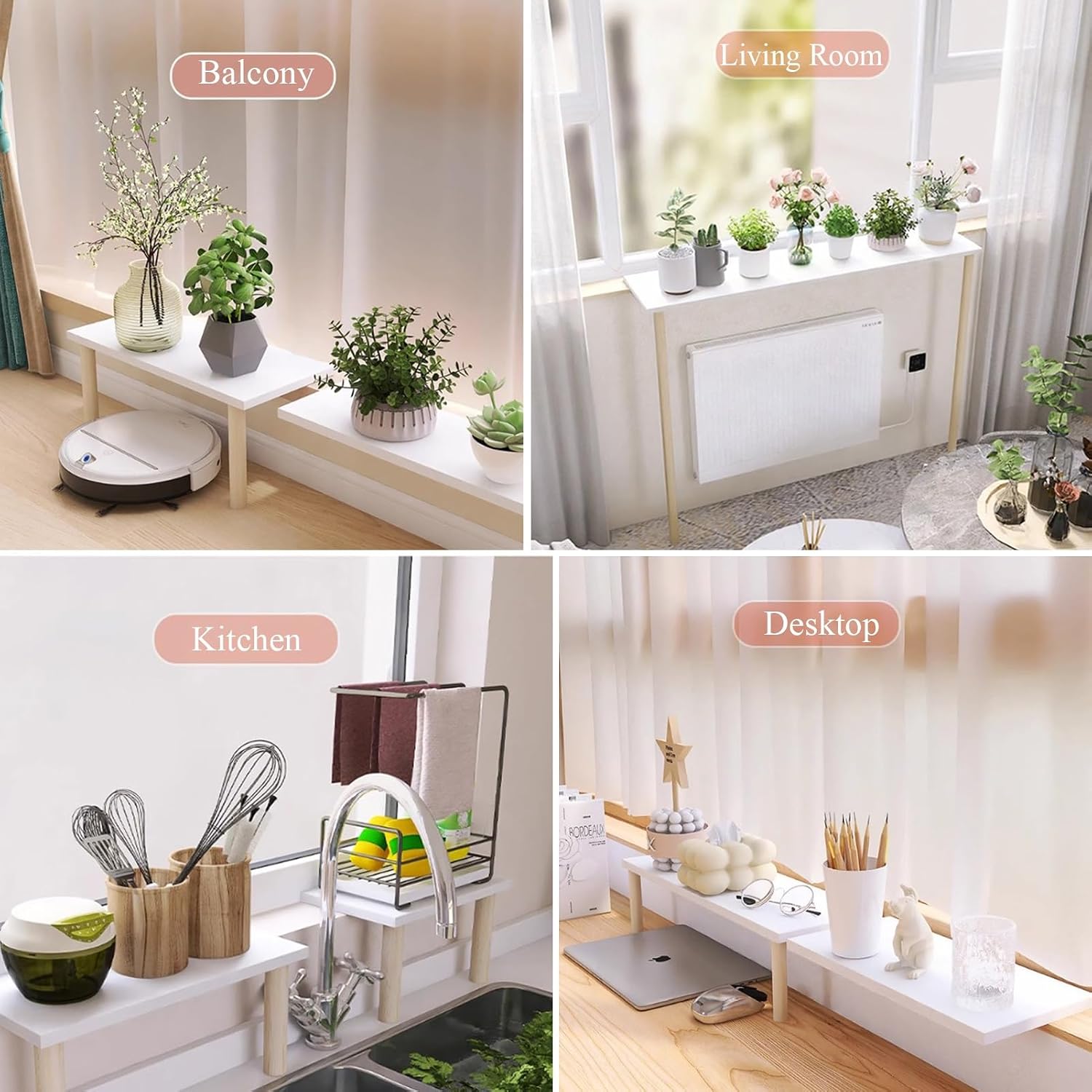 Corner Countertop Extension Board Anti-fall Gap Cover Plate, Space Saving Window Sill Extender Shelf, Assemble Cabinet Shelf for Living Room(60x20x60cm(24x8x24in))