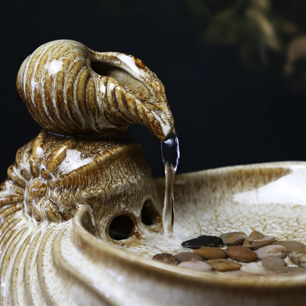 Tabletop Fountain Indoor Tabletop Water Fountain with Conch Shape Design Desktop Ceramic Flowing Home Living Room Lucky Small for Office Decor