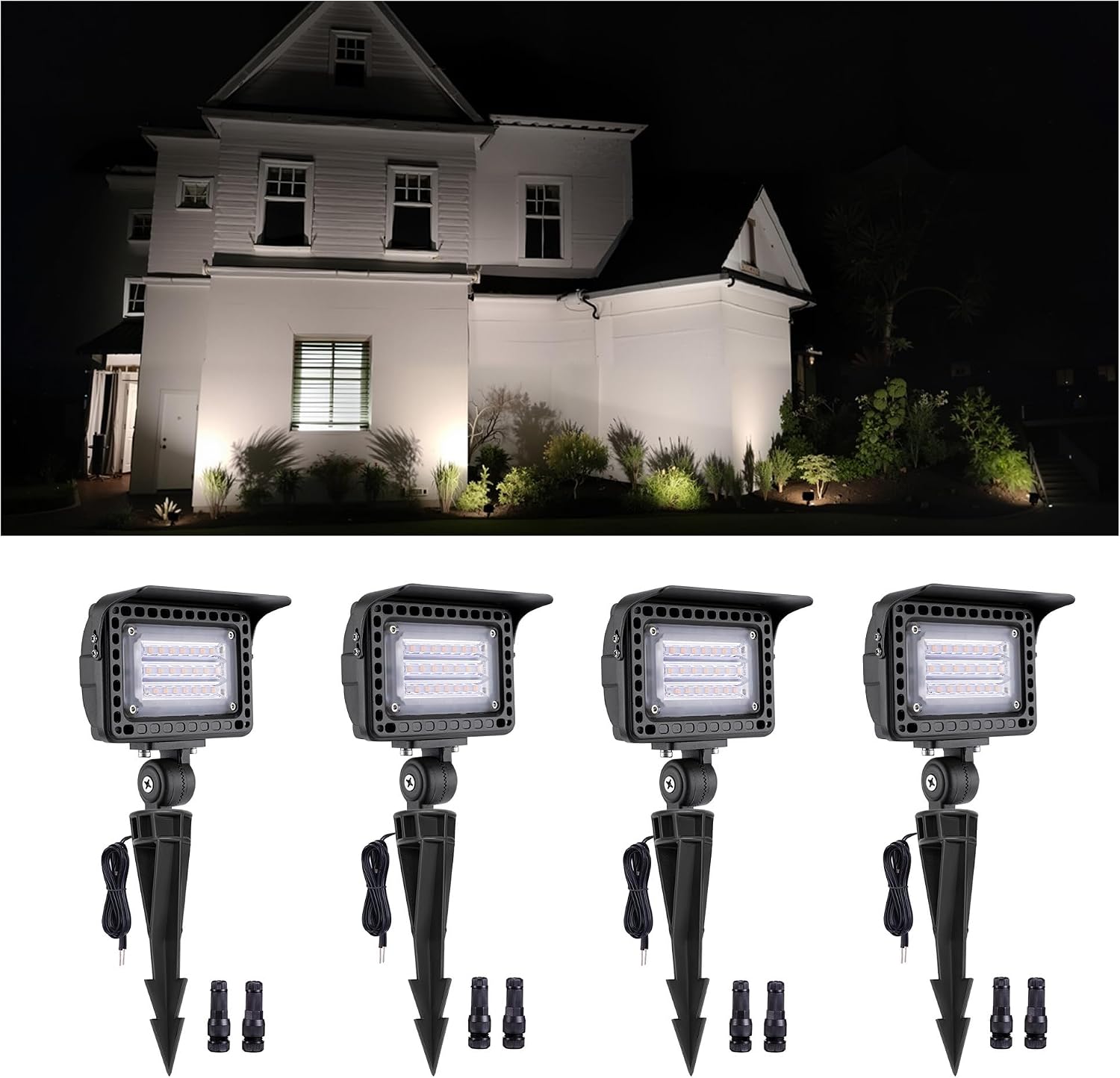 Gardenreet LED Outdoor Flood Lights - 7W 12V Wall Wash Lights, Low Voltage Landscape IP65 Waterproof Wide Beam, Angle Adjustable Hardwired Aluminum Brown for Garden Yard Tree Wall 4 Pack