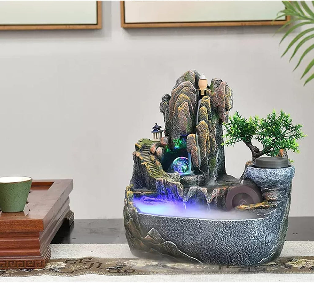 Tabletop Water Fountain Tabletop Water Fountain with Cascading Rock Waterfall and Rockery Stream Zen Meditation Indoor Waterfall Feature with Automatic Pump for Home Office Bedroom Desk Decoration Ind