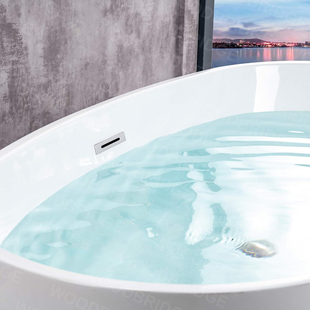WOODBRIDGE 59' Freestanding White Acylic Soaking Bathtub with Chrome Drain and Overflow,BTA1518 -C-Drain &O