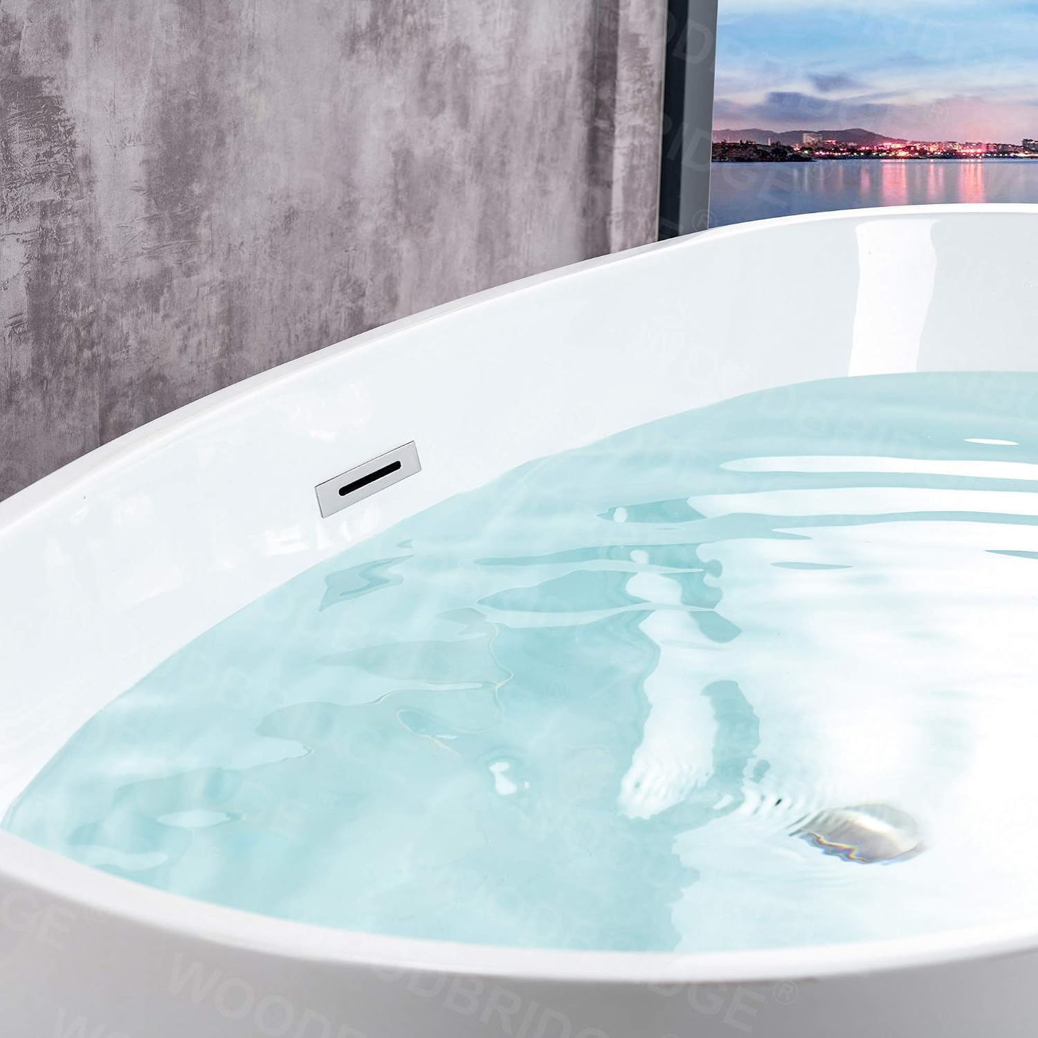 WOODBRIDGE 59' Freestanding White Acylic Soaking Bathtub with Chrome Drain and Overflow,BTA1518 -C-Drain &O