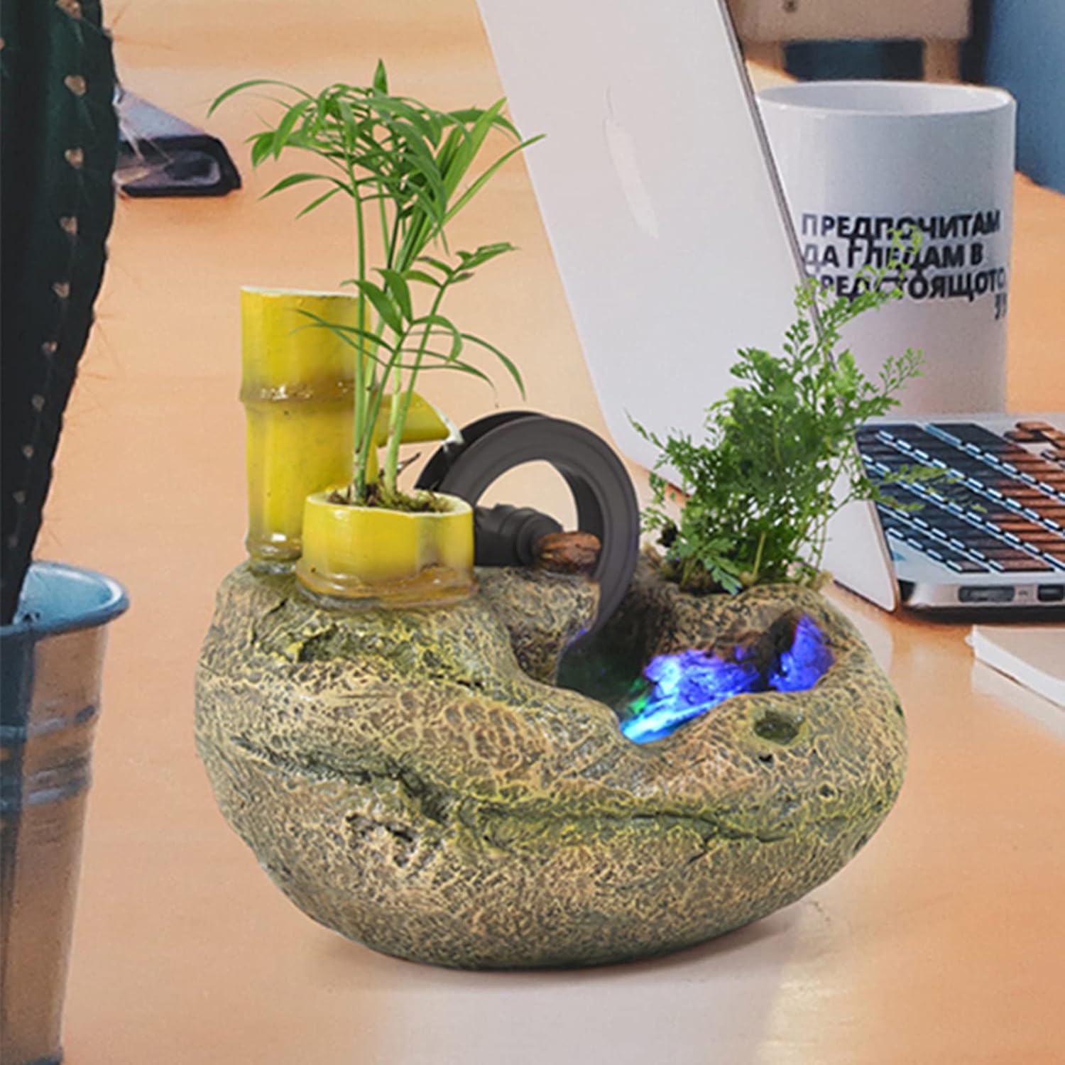 Tabletop Fountains Tabletop Fountain Indoor Small Rockery Waterfalls Fish Tank Tabletop Fountain Desktop Cascading Decoration 7 Inch High Zen Meditation Indoor Waterfall