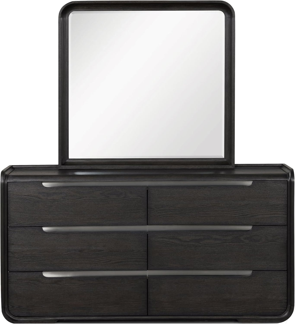Furniture of America Teada Modern Wood 5-Piece Bedroom Set with Padded Curved Headboard, Oval Nightstand, Felt-Lined Top and UV-Stained Lower Drawers, Box Spring Needed, Queen, Black