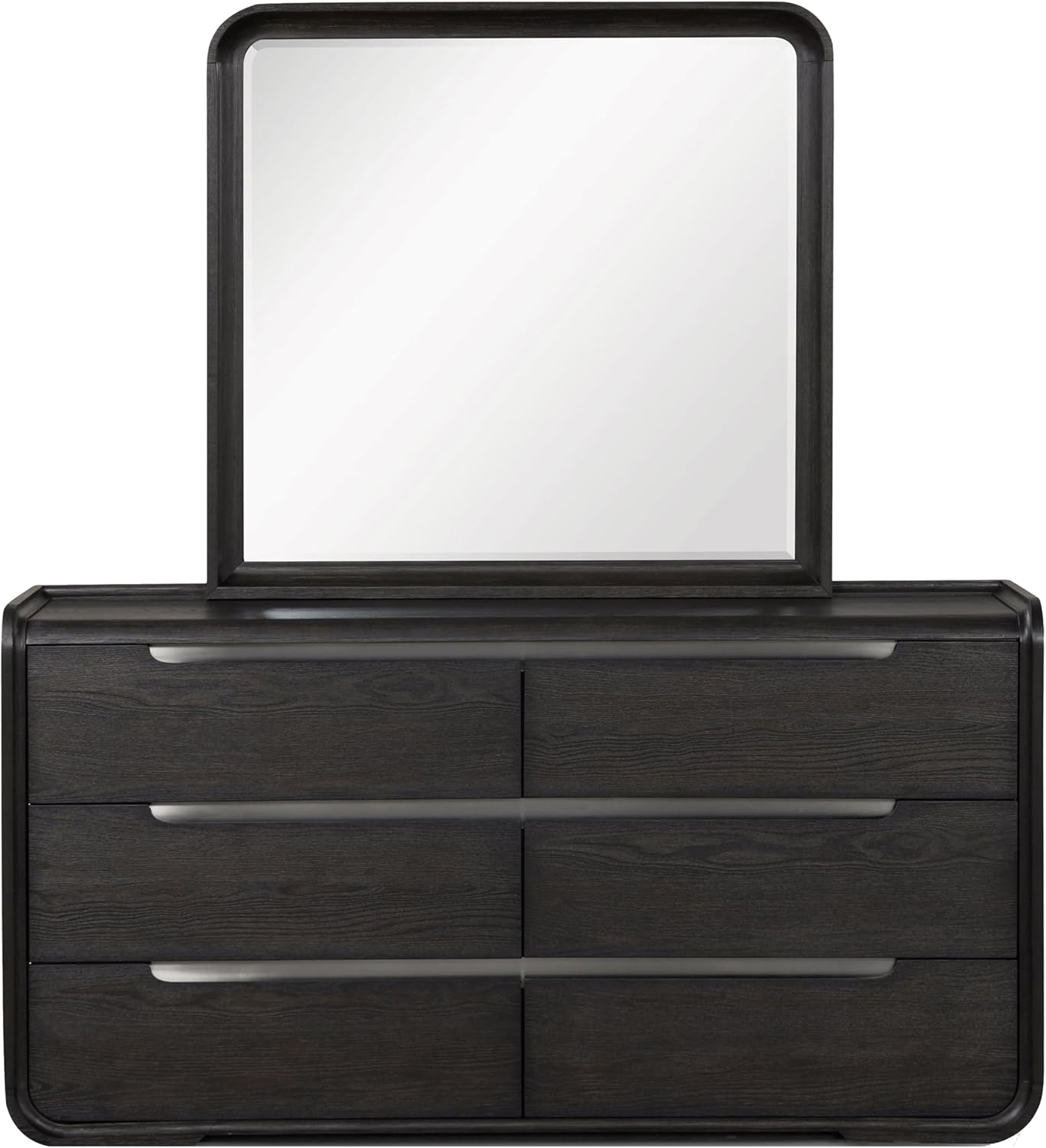 Furniture of America Teada Modern Wood 5-Piece Bedroom Set with Padded Curved Headboard, Oval Nightstand, Felt-Lined Top and UV-Stained Lower Drawers, Box Spring Needed, Queen, Black