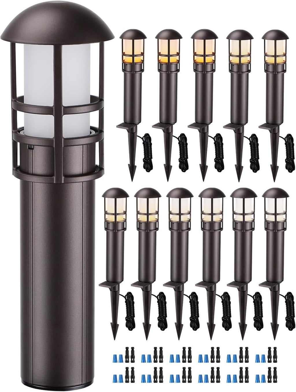 LEONLITE 12-Pack 5CCT Low Voltage Landscape Pathway Lights 3W Landscape Lighting 12-24V LED Bollard Path Lights Wired CRI 90+ Aluminum Pathway Lighting for Walkway Yard Garden, ETL Listed, 1800-5000K