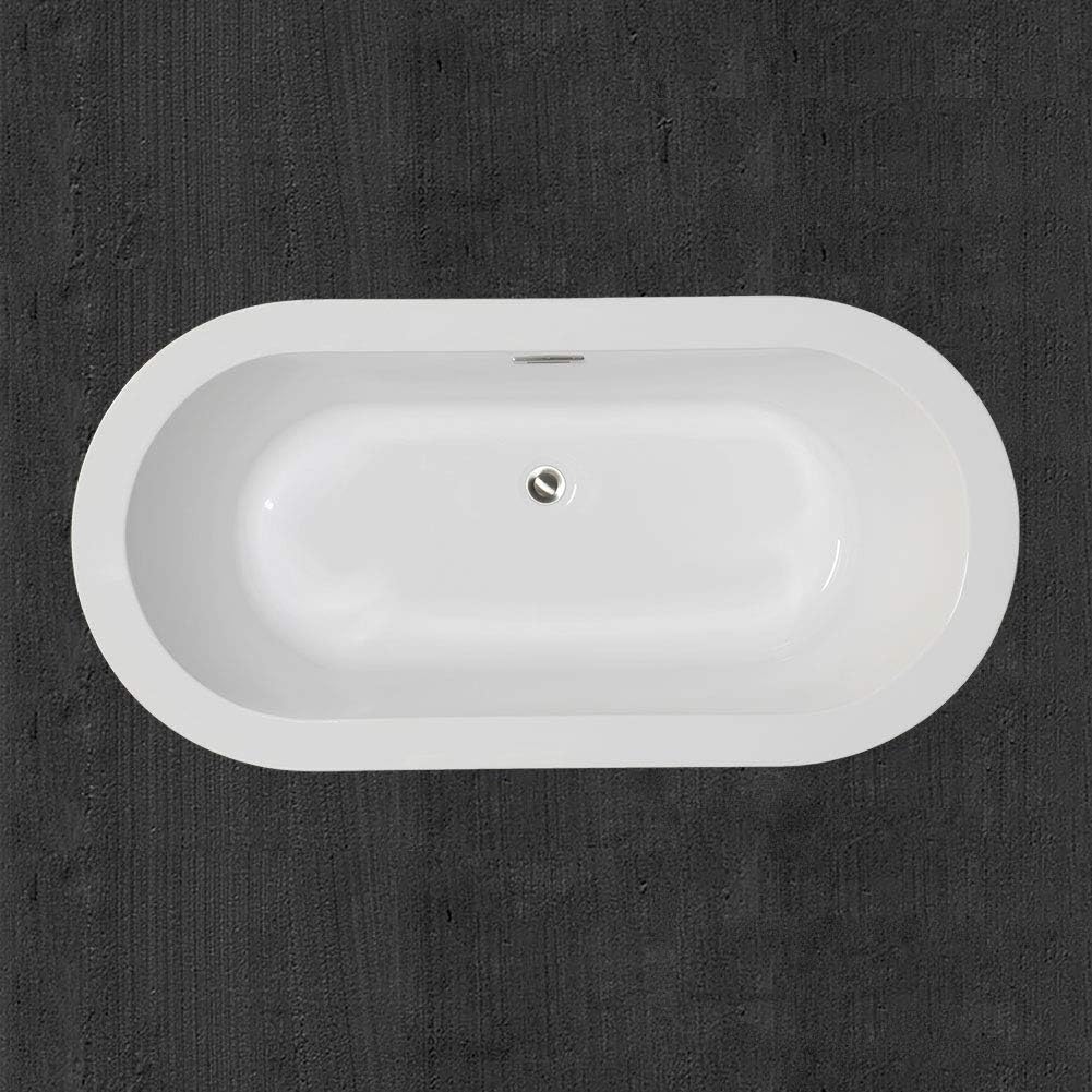 WOODBRIDGE 59' Acrylic Freestanding Bathtub Contemporary Soaking White Tub with Brushed Nickel Overflow and Drain，B0012 -B/N-Drain &O