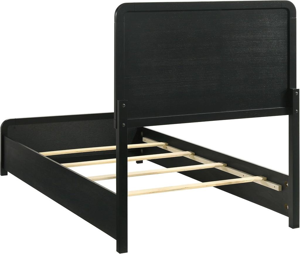 Coaster Home Furnishings - Cavelle - Wood - 4-Piece Bedroom Set with Panel Bed, Metal Knobs, and Upholstered Headboard - Bedroom - Twin Size - Black - 223661T-S4