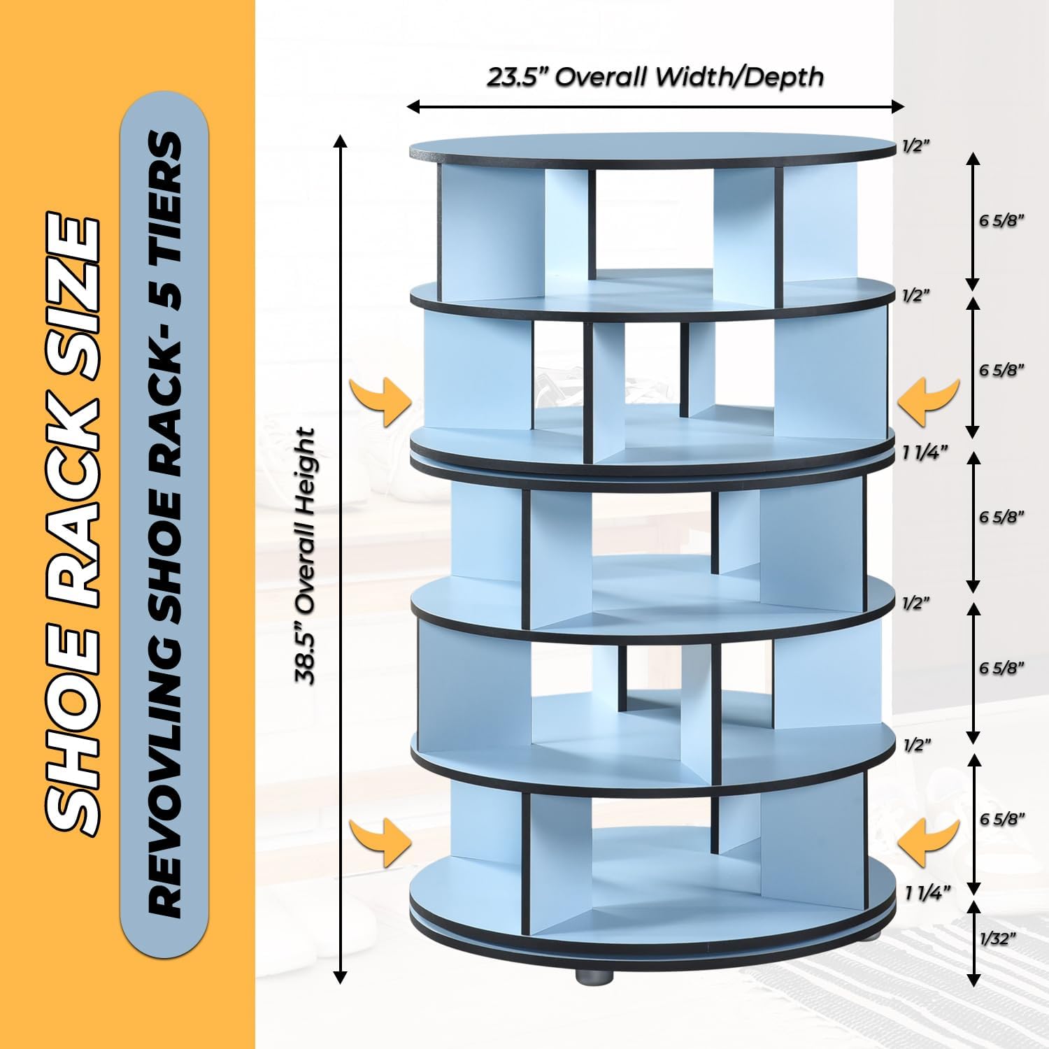Kings Brand Furniture - 5-Tier Rotating Shoe Rack, 360° Revolving Lazy Susan Spinning Shoe Rack Tower Storage Organizer for Closet Entryway Bedroom Hallway, Blue