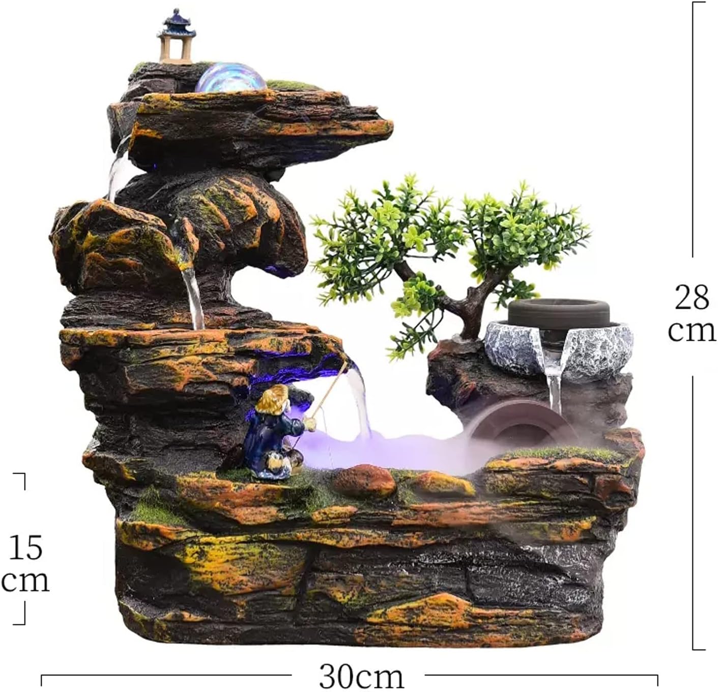 Tabletop Fountain Tabletop Water Fountain Rock Falls Fountains Resin Indoor Waterfall with Crystal Ball and Automatic Pump for Home Office Decor(Small)
