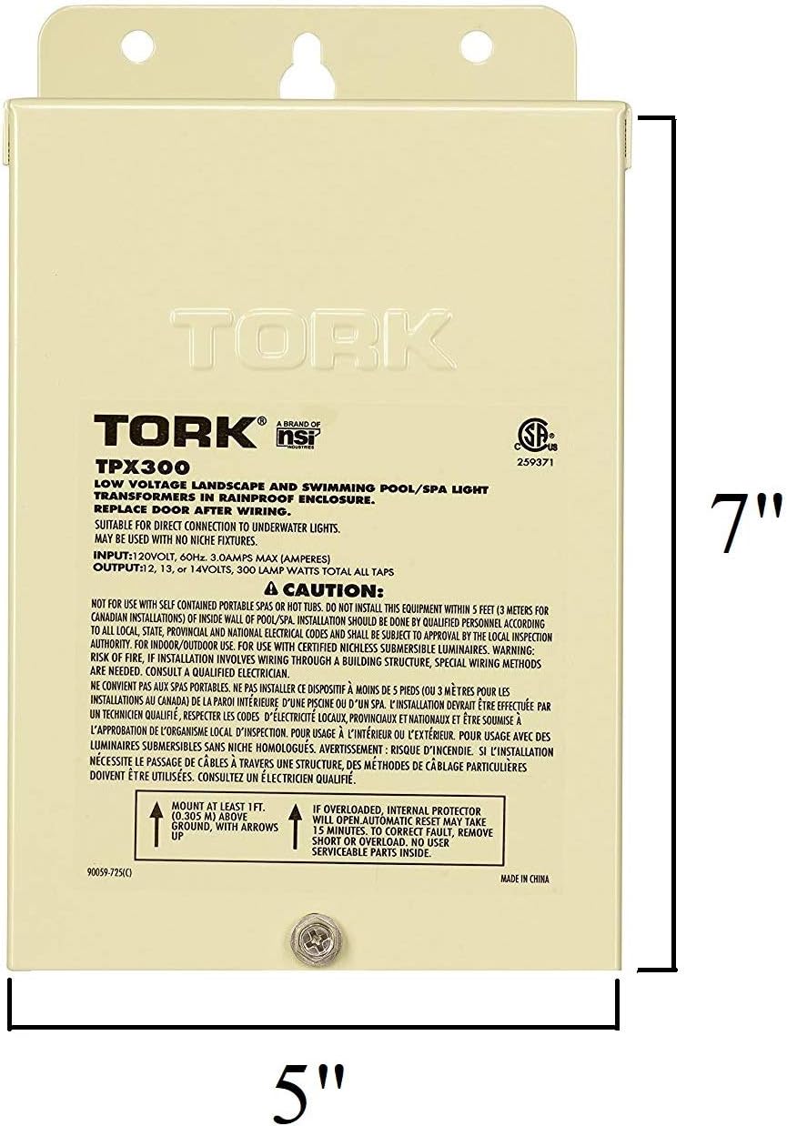 NSI Industries TORK TPX100S Low-Voltage 100-Watt Safety Transformer, For Indoor/Outdoor Pool/Spa, Landscape and Submersible Lighting Products, LED Compatible, Stainless Steel