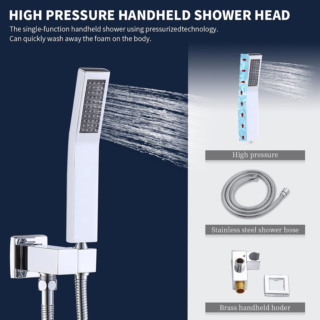 Shower System Shower Faucet Set with 10' Square Rainfall Shower Head and handheld shower faucet with Brass Valve Rough-In (Silver)