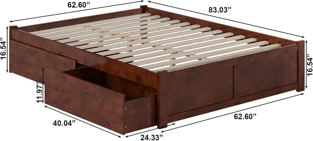 AFI Concord Queen Size Platform Bed with Footboard & Storage Drawers in Walnut