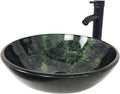 Vessel Sink 16.5' Bathroom Sinks Tempered Glass Green Art Basin Round Bowl with Faucet Combo Green,Countertop Bowl Sink for Lavatory Vanity Cabinet